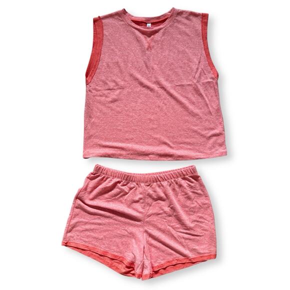 SO Intimates French Terry Sleep Set Medium Coral Tank Top Shorts Pajamas NWT - Picture 1 of 5